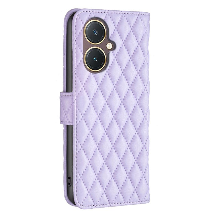 BINFEN COLOR BF Style-14 for vivo Y27 4G Imprinted Grid Phone Case PU Leather Stand Wallet Cover - Purple