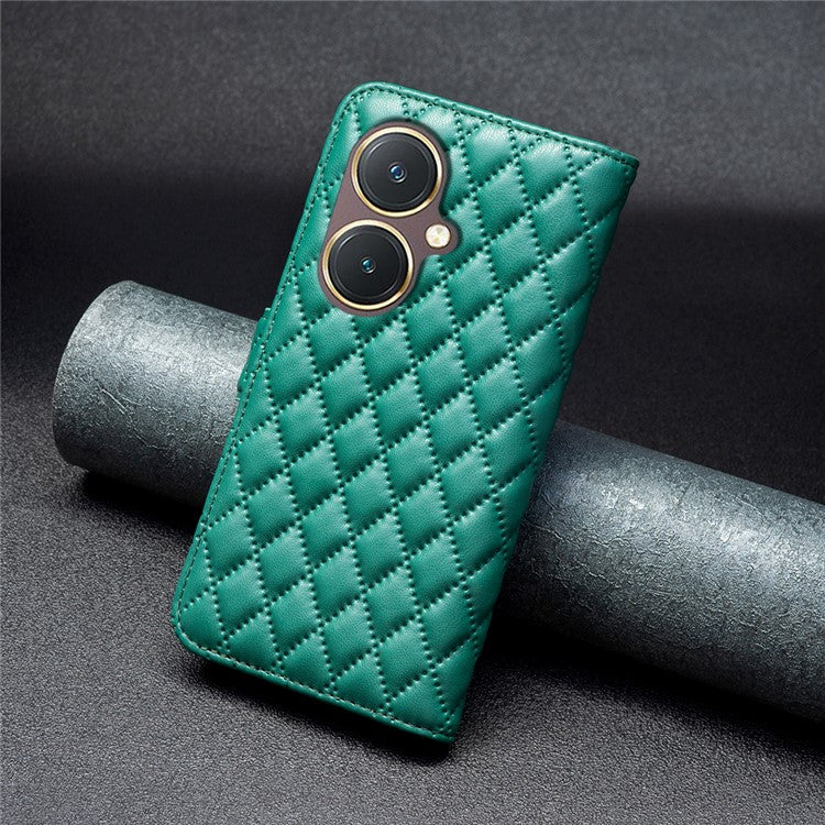 BINFEN COLOR BF Style-14 for vivo Y27 4G Imprinted Grid Phone Case PU Leather Stand Wallet Cover - Green
