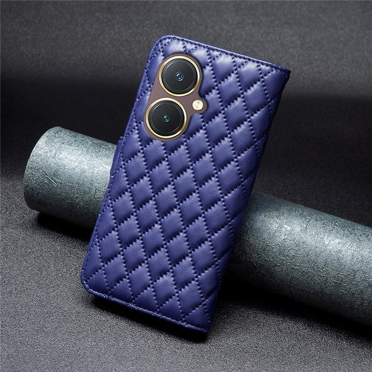 BINFEN COLOR BF Style-14 for vivo Y27 4G Imprinted Grid Phone Case PU Leather Stand Wallet Cover - Blue