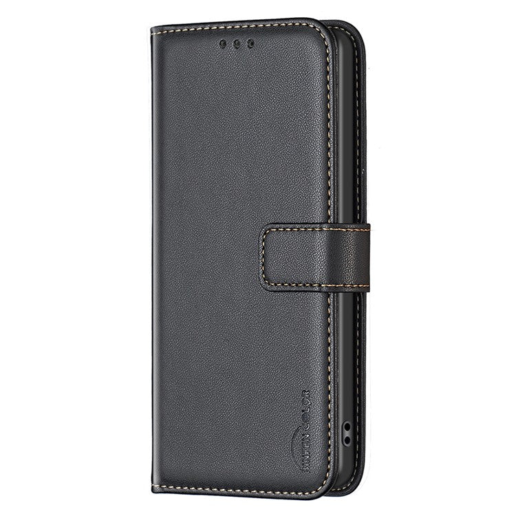 BINFEN COLOR BF17 Leather Cover for vivo Y27 4G , Folio Flip Wallet Stand Full Protection Phone Case - Black
