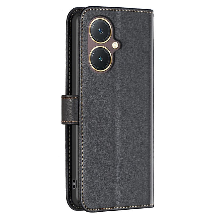 BINFEN COLOR BF17 Leather Cover for vivo Y27 4G , Folio Flip Wallet Stand Full Protection Phone Case - Black
