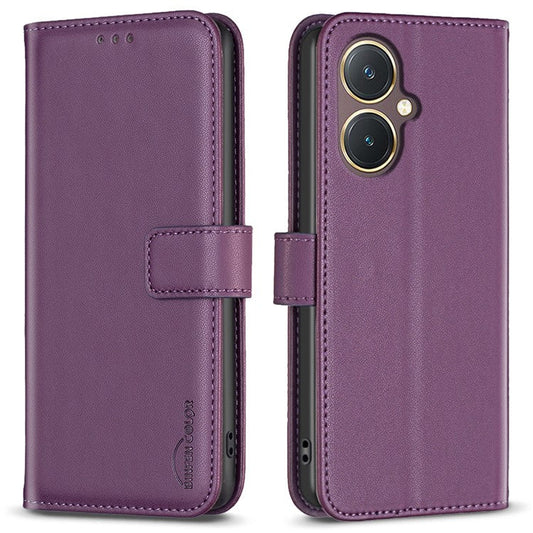 BINFEN COLOR BF17 Leather Cover for vivo Y27 4G , Folio Flip Wallet Stand Full Protection Phone Case - Dark Purple