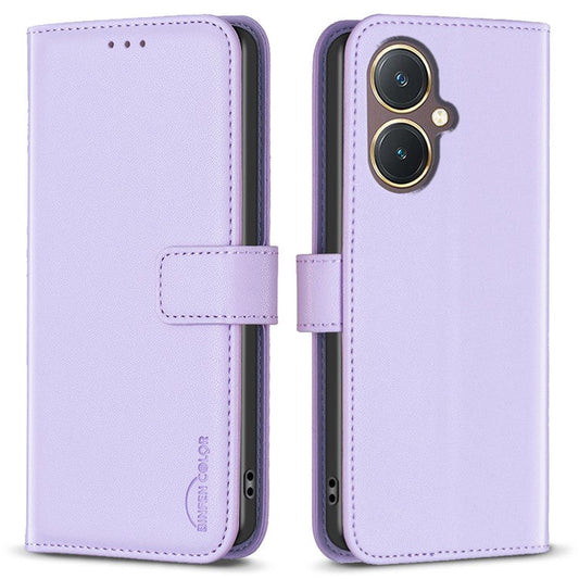 BINFEN COLOR BF17 Leather Cover for vivo Y27 4G , Folio Flip Wallet Stand Full Protection Phone Case - Purple