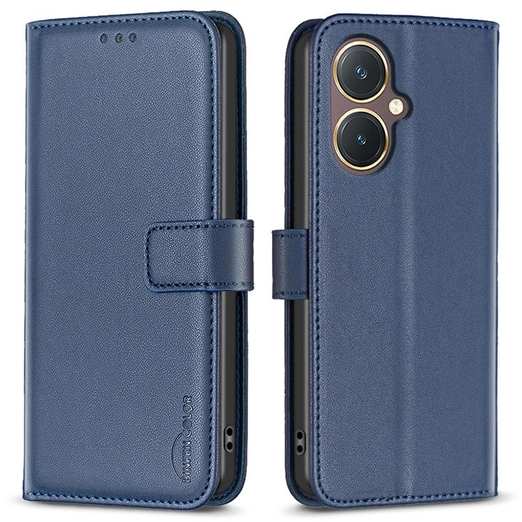 BINFEN COLOR BF17 Leather Cover for vivo Y27 4G , Folio Flip Wallet Stand Full Protection Phone Case - Blue