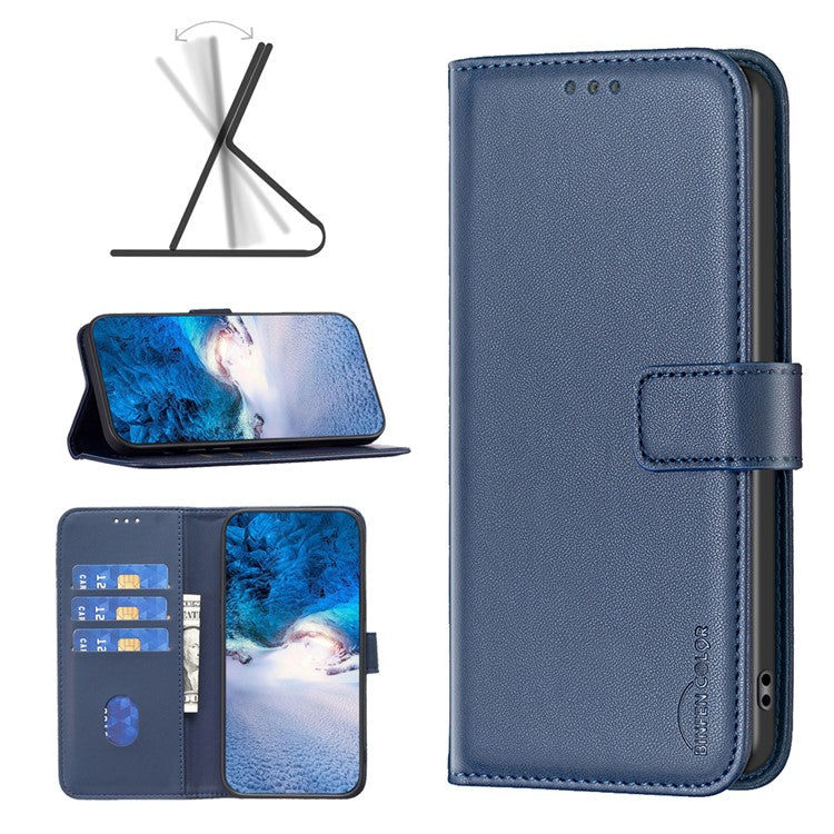 BINFEN COLOR BF17 Leather Cover for vivo Y27 4G , Folio Flip Wallet Stand Full Protection Phone Case - Blue