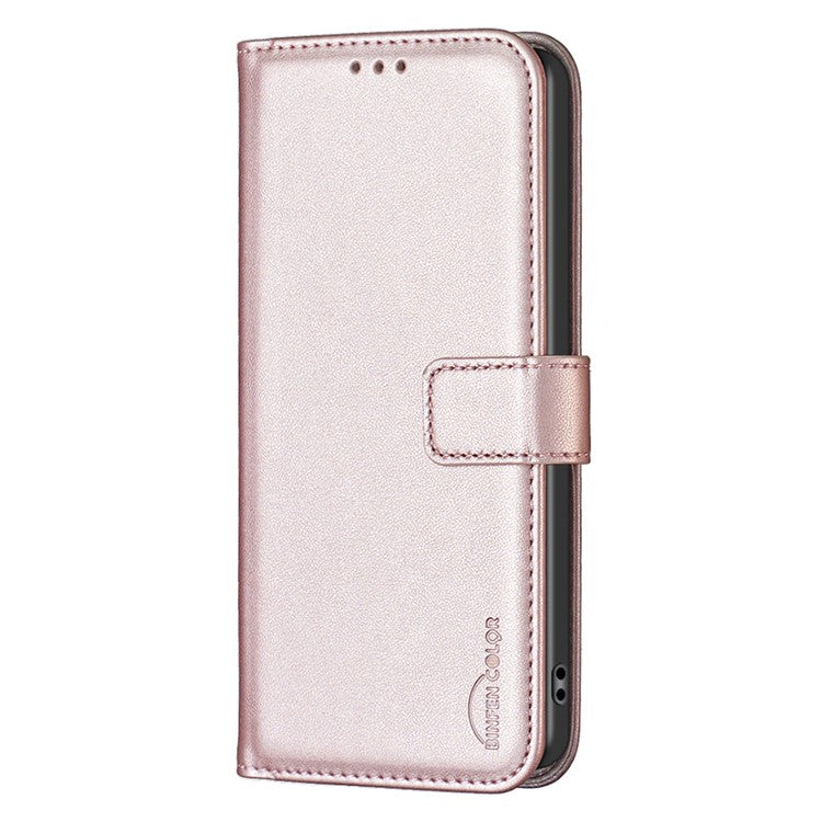 BINFEN COLOR BF17 Leather Cover for vivo Y27 4G , Folio Flip Wallet Stand Full Protection Phone Case - Rose Gold