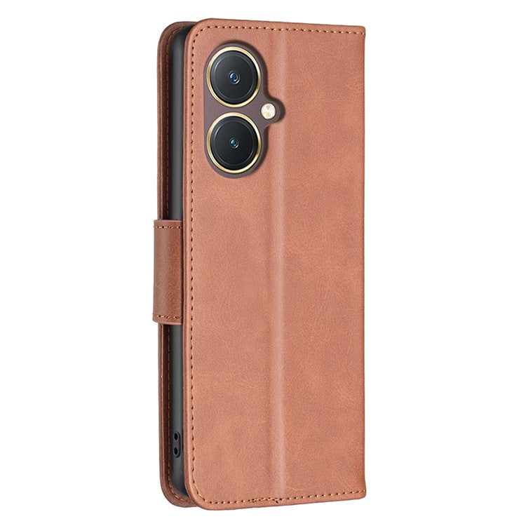 Phone Case for vivo Y27 4G , Solid Color Wallet Stand Shockproof PU Leather+TPU Cover - Brown