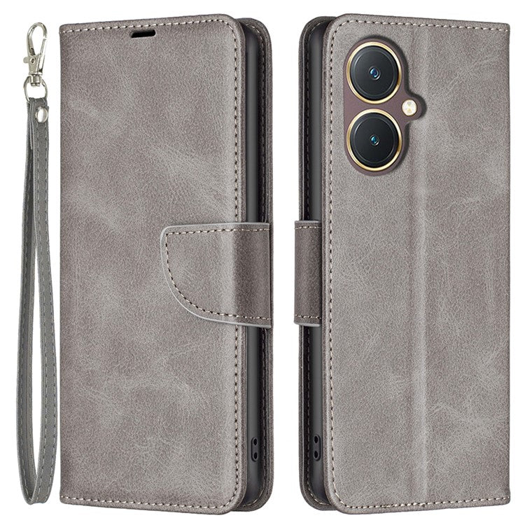 Phone Case for vivo Y27 4G , Solid Color Wallet Stand Shockproof PU Leather+TPU Cover - Grey