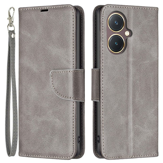 Phone Case for vivo Y27 4G , Solid Color Wallet Stand Shockproof PU Leather+TPU Cover - Grey