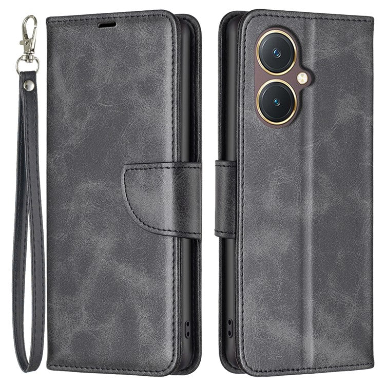 Phone Case for vivo Y27 4G , Solid Color Wallet Stand Shockproof PU Leather+TPU Cover - Black