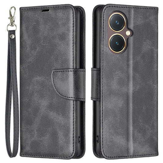 Phone Case for vivo Y27 4G , Solid Color Wallet Stand Shockproof PU Leather+TPU Cover - Black