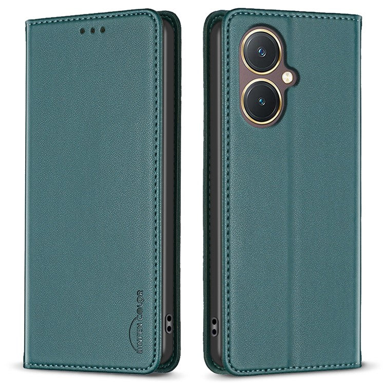 BINFEN COLOR BF18 For vivo Y27 4G Scratch Resistant Leather Phone Case Card Holder Stand Cover - Green