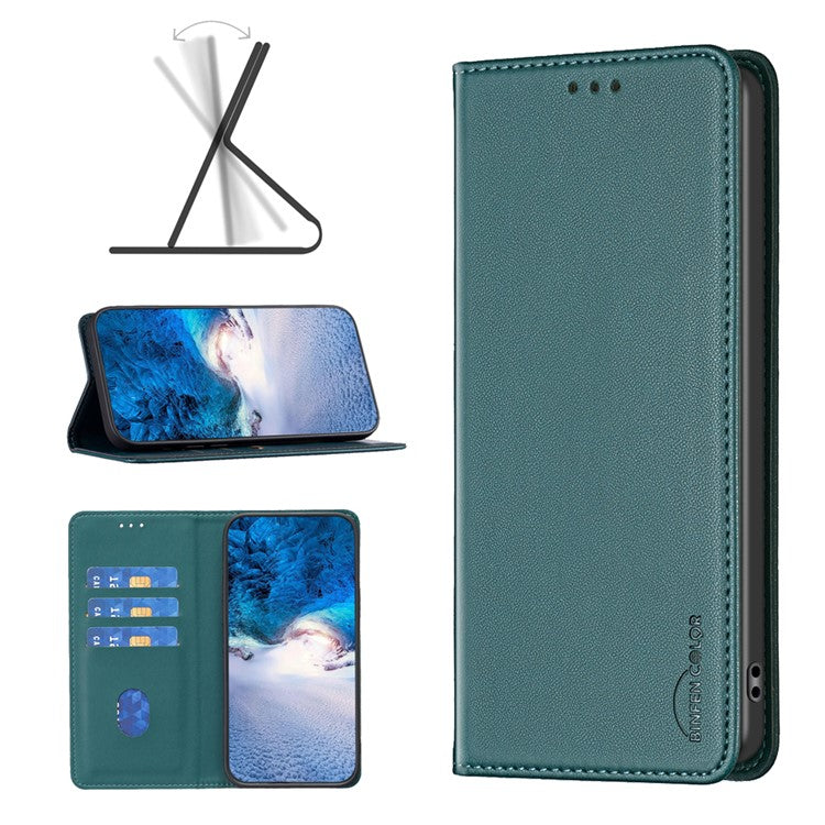 BINFEN COLOR BF18 For vivo Y27 4G Scratch Resistant Leather Phone Case Card Holder Stand Cover - Green