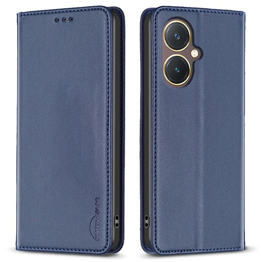 BINFEN COLOR BF18 For vivo Y27 4G Scratch Resistant Leather Phone Case Card Holder Stand Cover - Blue