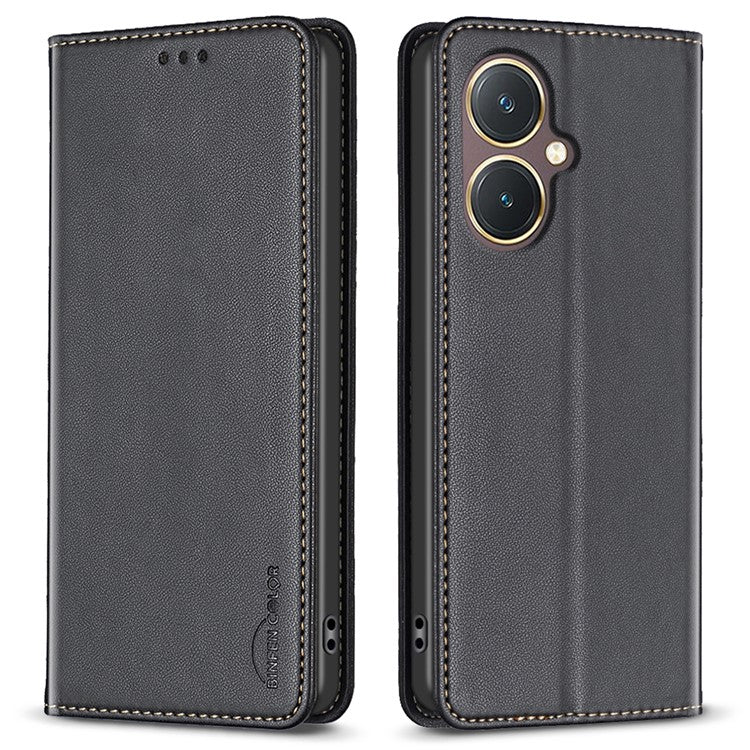 BINFEN COLOR BF18 For vivo Y27 4G Scratch Resistant Leather Phone Case Card Holder Stand Cover - Black