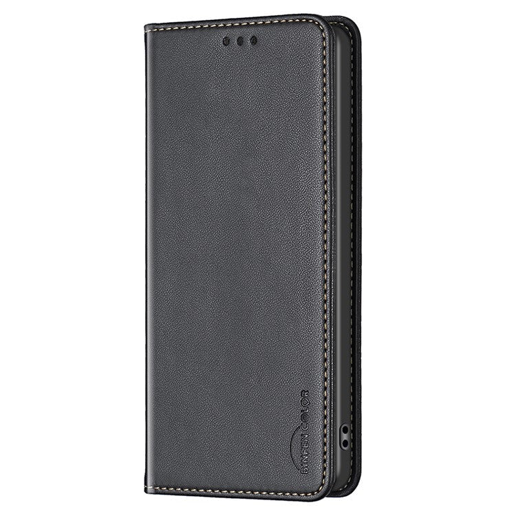 BINFEN COLOR BF18 For vivo Y27 4G Scratch Resistant Leather Phone Case Card Holder Stand Cover - Black