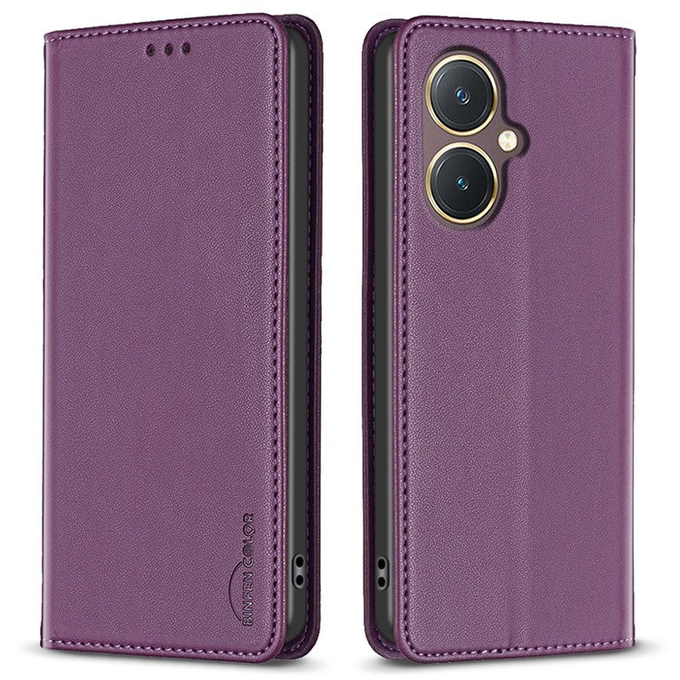 BINFEN COLOR BF18 For vivo Y27 4G Scratch Resistant Leather Phone Case Card Holder Stand Cover - Dark Purple