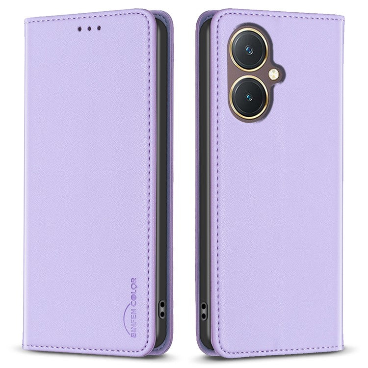 BINFEN COLOR BF18 For vivo Y27 4G Scratch Resistant Leather Phone Case Card Holder Stand Cover - Purple