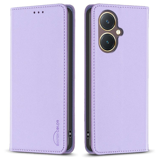 BINFEN COLOR BF18 For vivo Y27 4G Scratch Resistant Leather Phone Case Card Holder Stand Cover - Purple