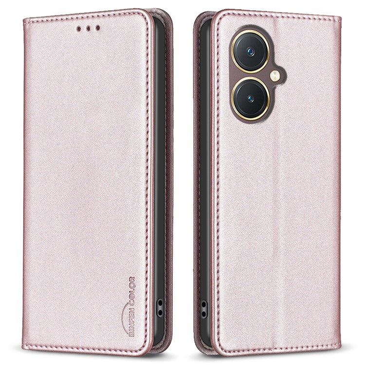 BINFEN COLOR BF18 For vivo Y27 4G Scratch Resistant Leather Phone Case Card Holder Stand Cover - Rose Gold
