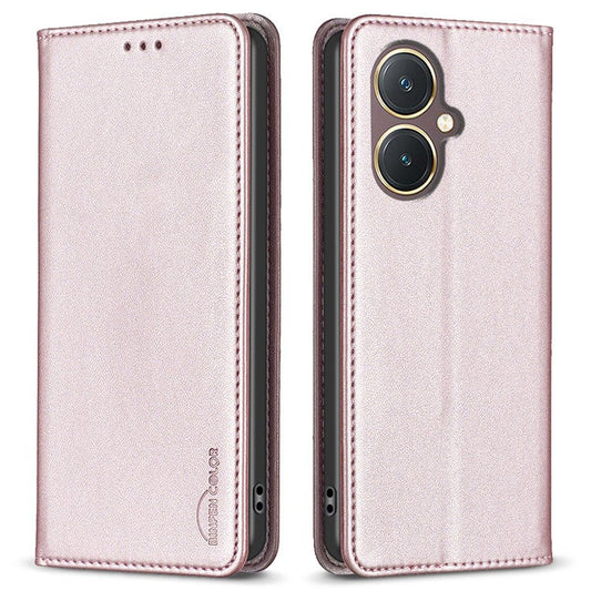 BINFEN COLOR BF18 For vivo Y27 4G Scratch Resistant Leather Phone Case Card Holder Stand Cover - Rose Gold