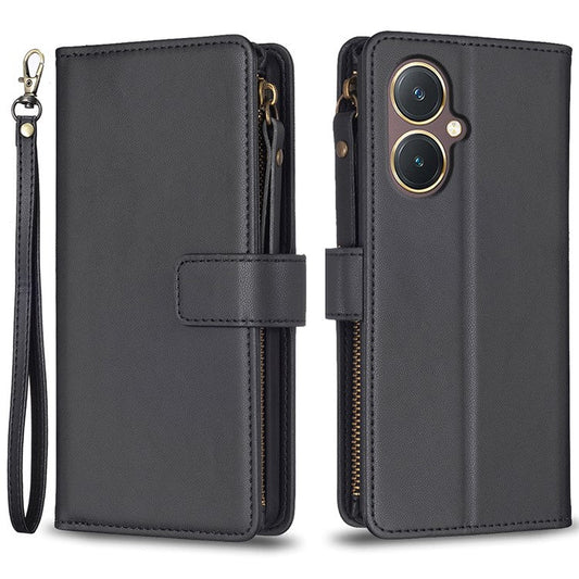 BF Style-19 for vivo Y27 4G Zipper Pocket Wallet Case Flip PU Leather Stand Phone Cover - Black
