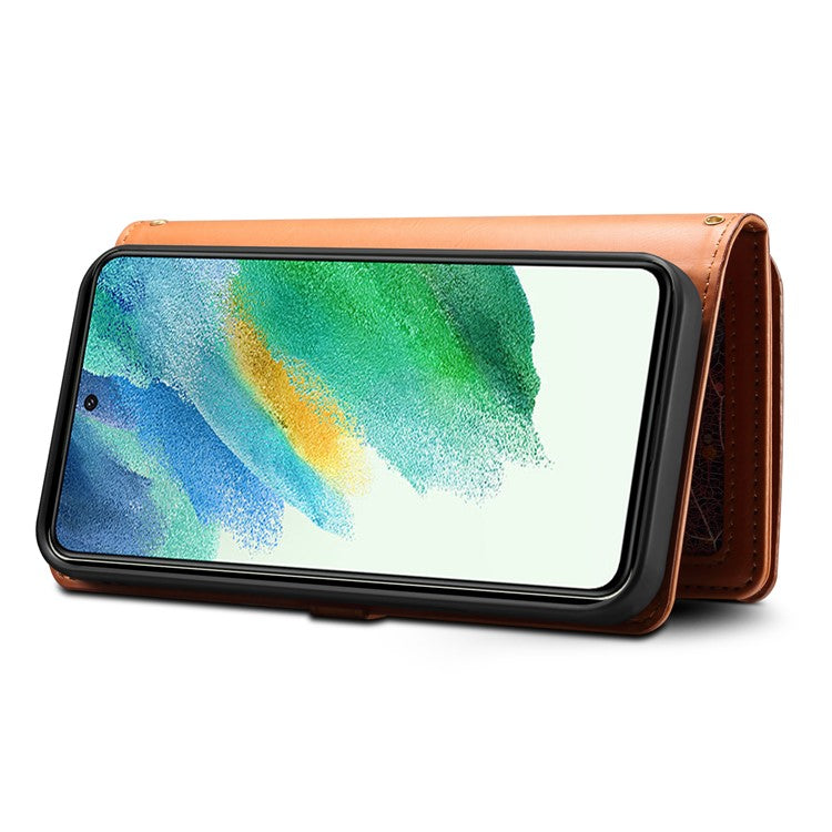 ESEBLE Galaxy Series Stand Folio Cover for Samsung Galaxy S23 FE , RFID Blocking Leather Zipper Pocket Wallet Phone Case - Brown