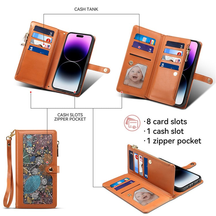 ESEBLE Galaxy Series Stand Folio Cover for Samsung Galaxy S23 FE , RFID Blocking Leather Zipper Pocket Wallet Phone Case - Brown