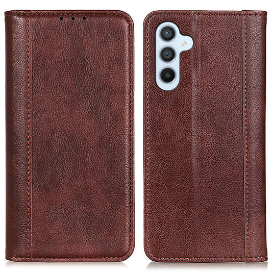 For Samsung Galaxy F34 5G / M34 5G Split Leather Wallet Phone Case Litchi Texture Stand Phone Cover - Brown