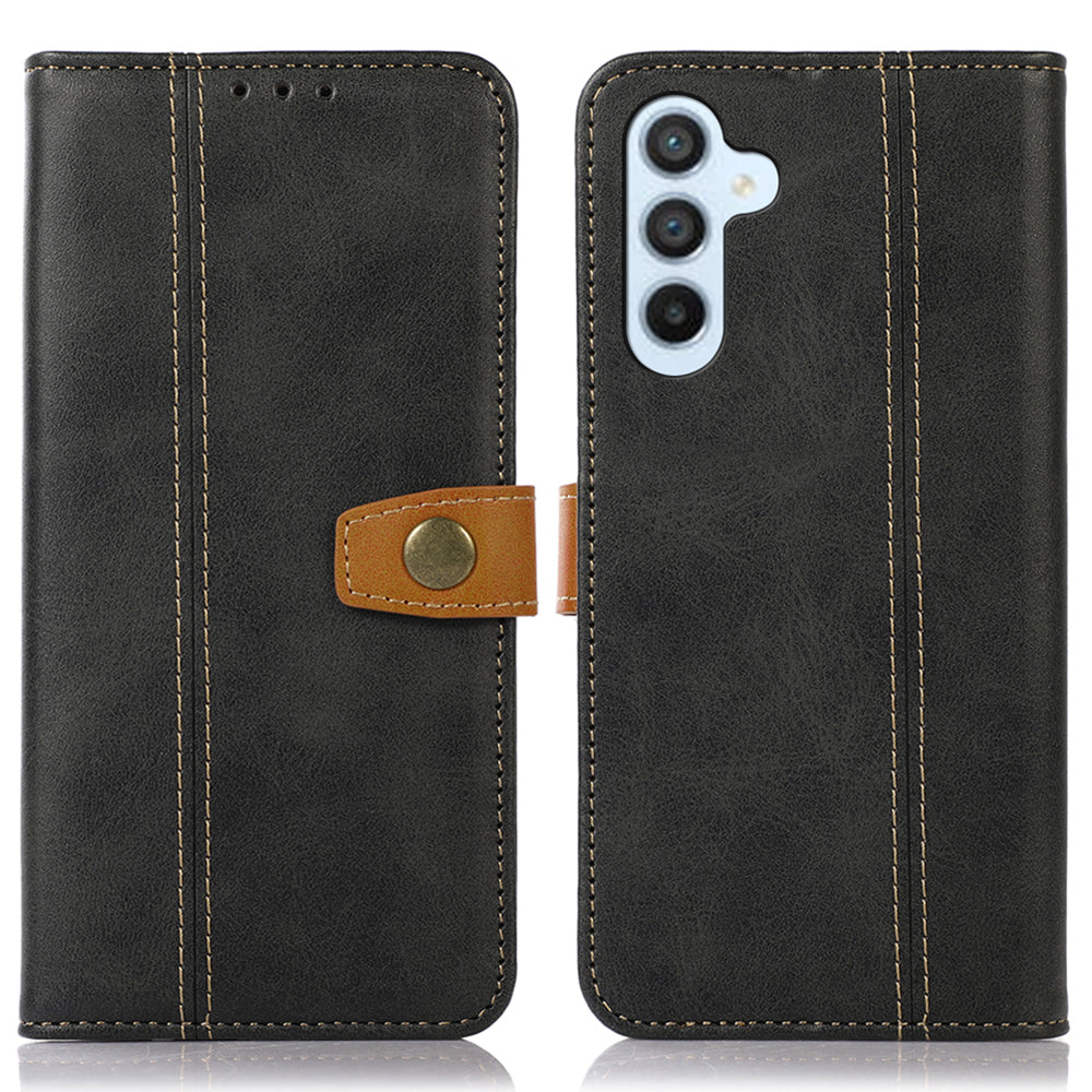 For Samsung Galaxy F34 5G / M34 5G Wallet Stand Protective Phone Case Calf Texture Phone Leather Cover - Black