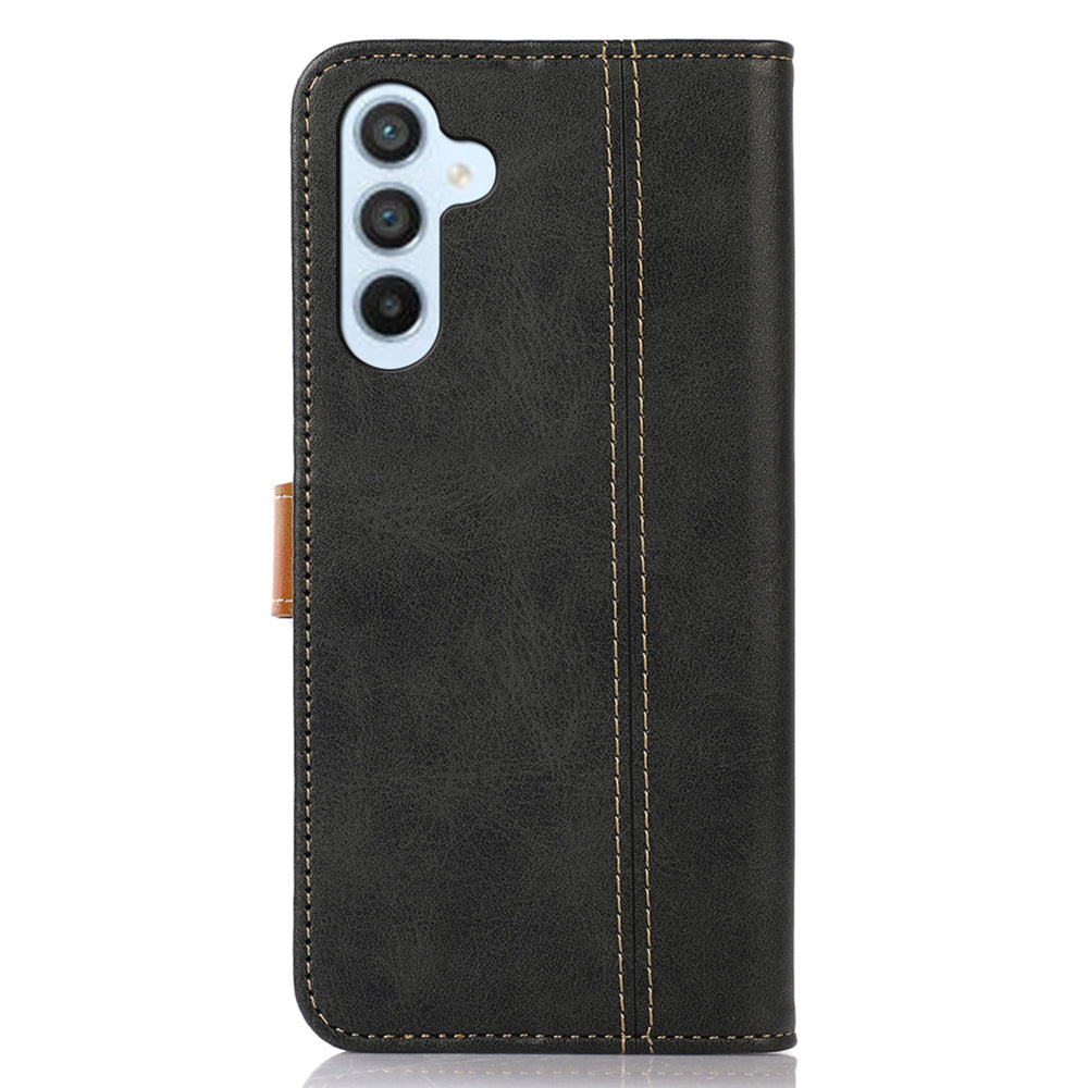 For Samsung Galaxy F34 5G / M34 5G Wallet Stand Protective Phone Case Calf Texture Phone Leather Cover - Black