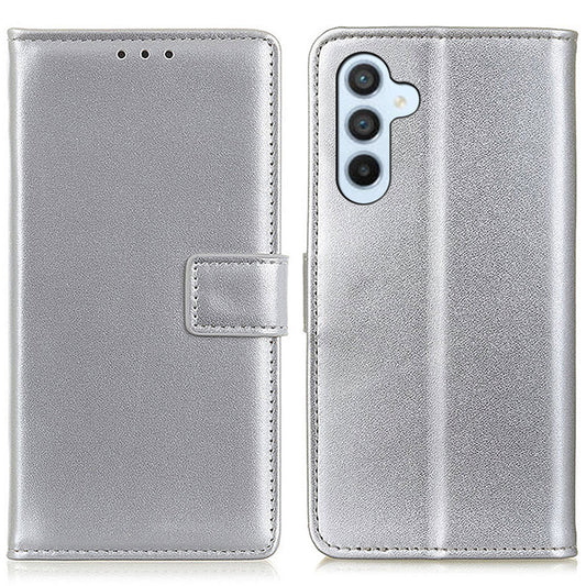 For Samsung Galaxy F34 5G / M34 5G Textured PU Leather Case Wallet Stand Drop-proof Protective Phone Cover - Silver