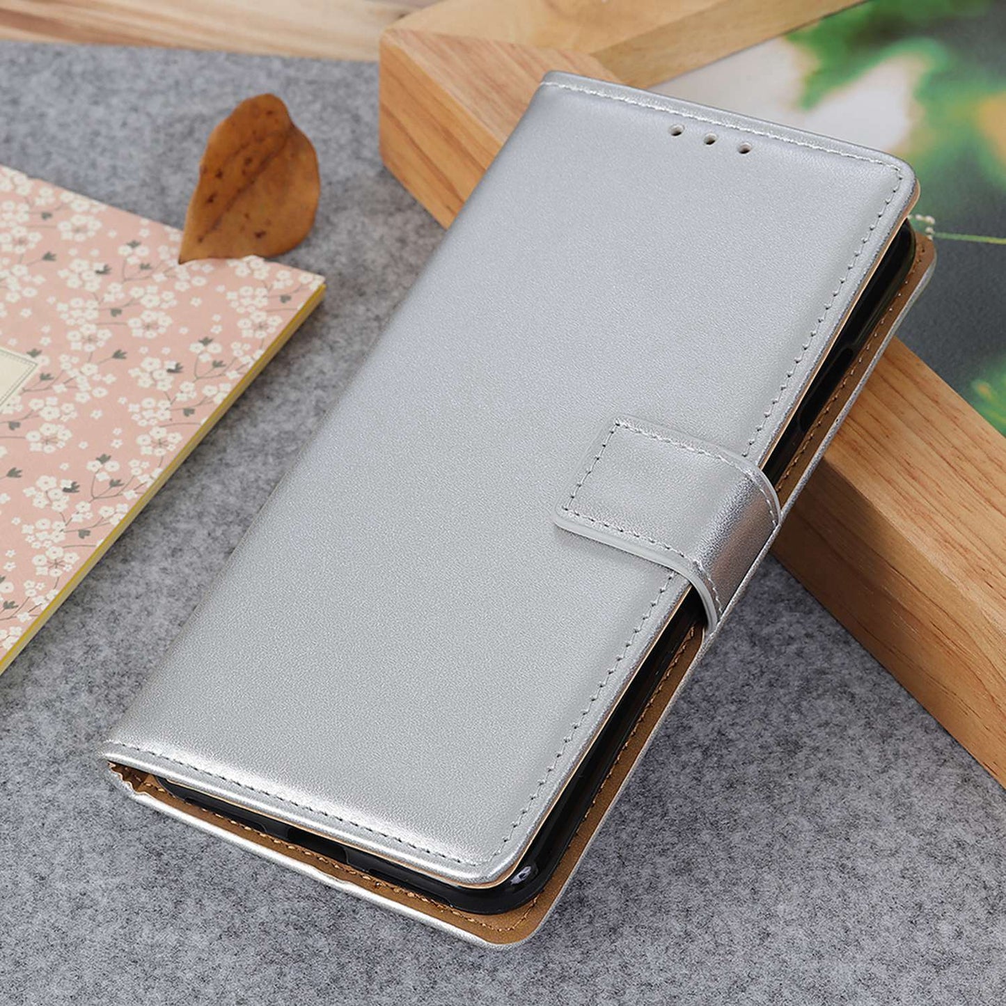 For Samsung Galaxy F34 5G / M34 5G Textured PU Leather Case Wallet Stand Drop-proof Protective Phone Cover - Silver