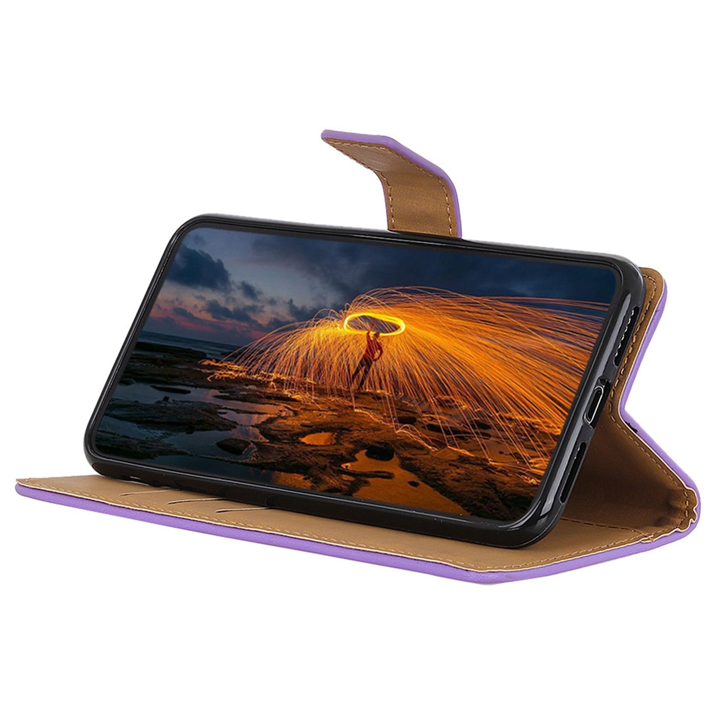 For Samsung Galaxy F34 5G / M34 5G Textured PU Leather Case Wallet Stand Drop-proof Protective Phone Cover - Purple