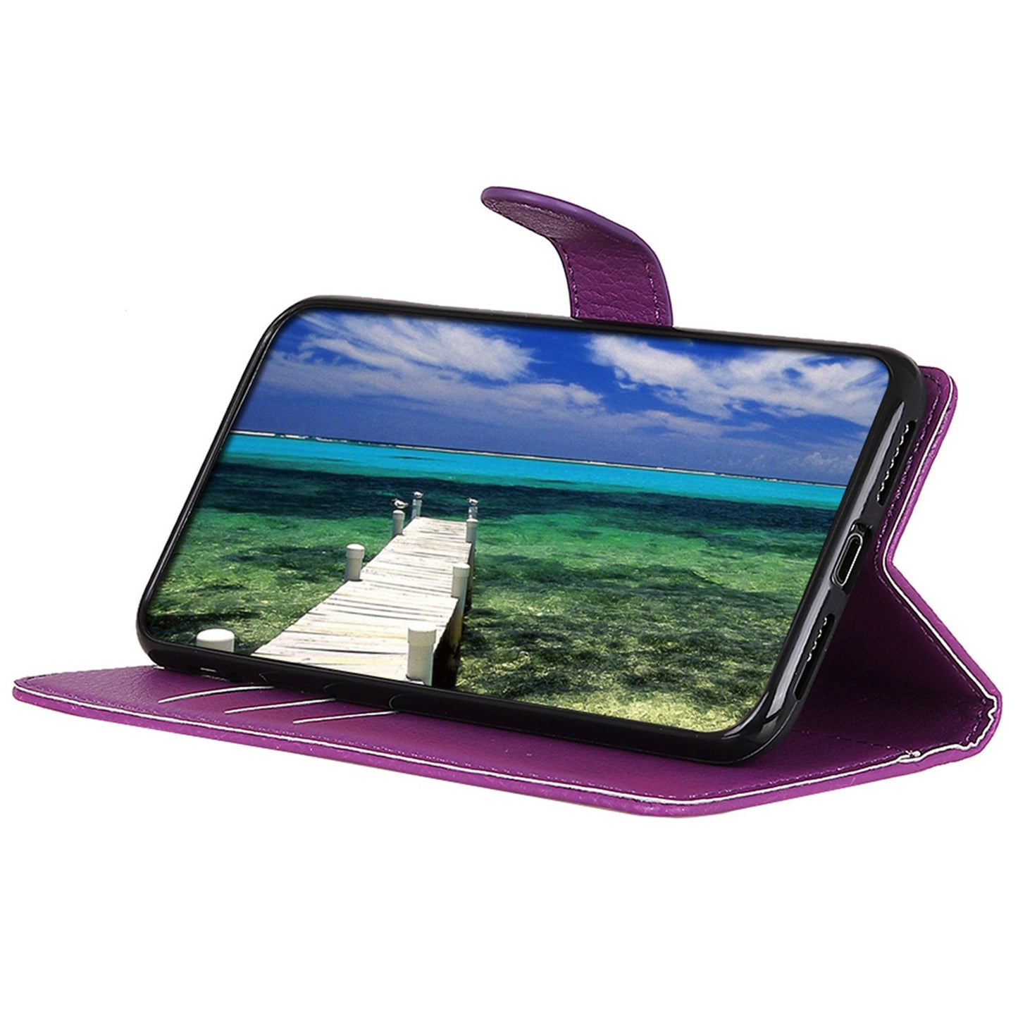 For Samsung Galaxy F34 5G / M34 5G Litchi Texture Leather Wallet Case Stand Protective Phone Cover - Purple