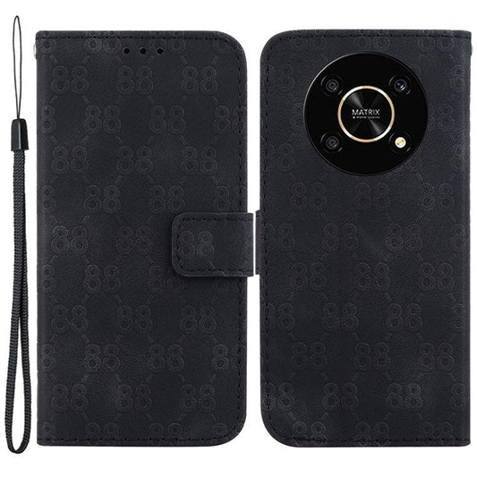 For Honor X9 4G / X9 5G Double 8-Shape Imprint Leather Shell Anti-fall Wallet Stand Phone Cover - Black
