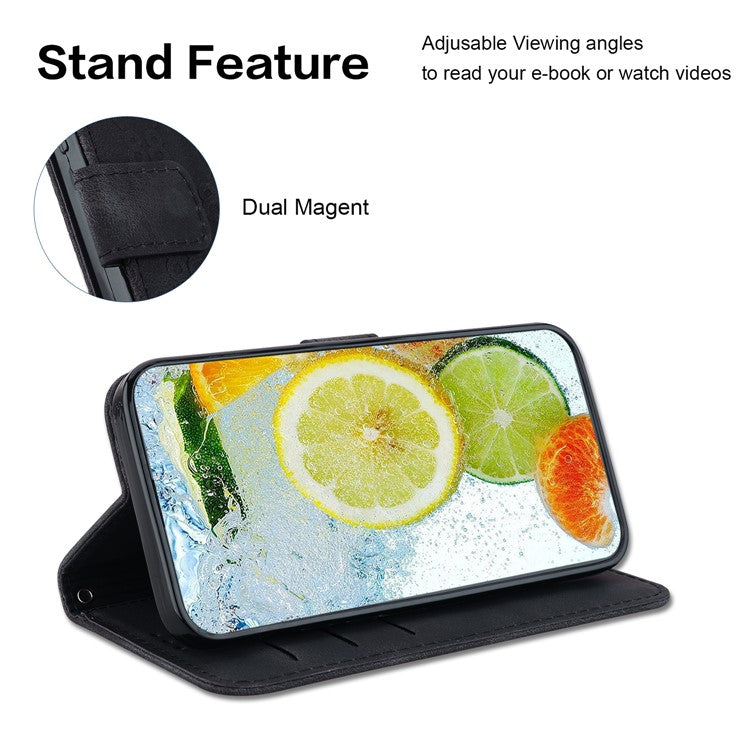 For Honor X9 4G / X9 5G Double 8-Shape Imprint Leather Shell Anti-fall Wallet Stand Phone Cover - Black