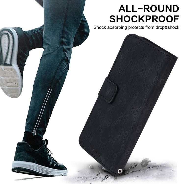 For Honor X9 4G / X9 5G Double 8-Shape Imprint Leather Shell Anti-fall Wallet Stand Phone Cover - Black