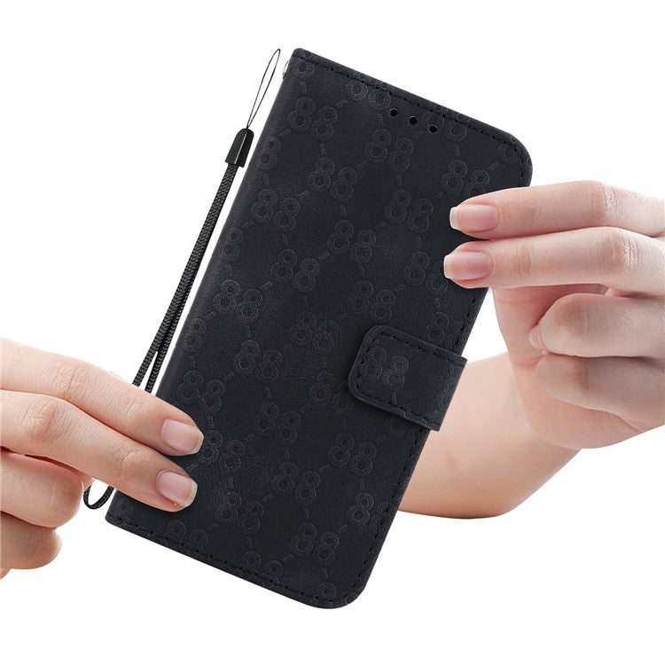 For Honor X9 4G / X9 5G Double 8-Shape Imprint Leather Shell Anti-fall Wallet Stand Phone Cover - Black