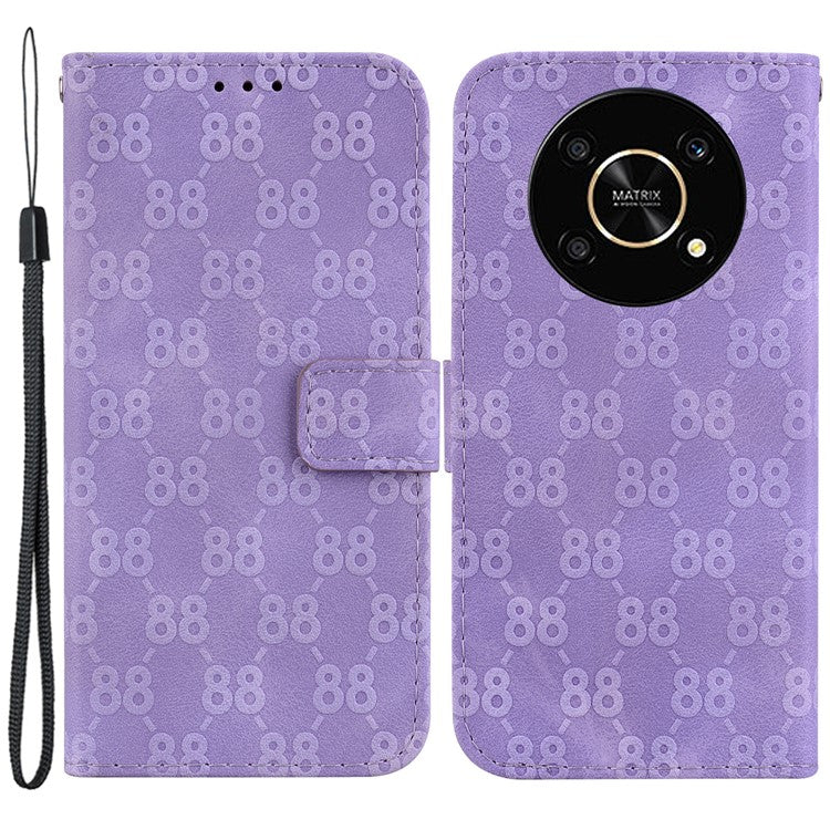 For Honor X9 4G / X9 5G Double 8-Shape Imprint Leather Shell Anti-fall Wallet Stand Phone Cover - Purple