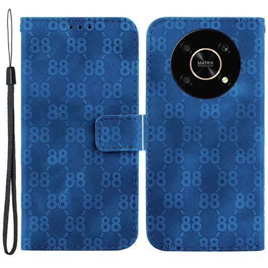For Honor X9 4G / X9 5G Double 8-Shape Imprint Leather Shell Anti-fall Wallet Stand Phone Cover - Dark Blue