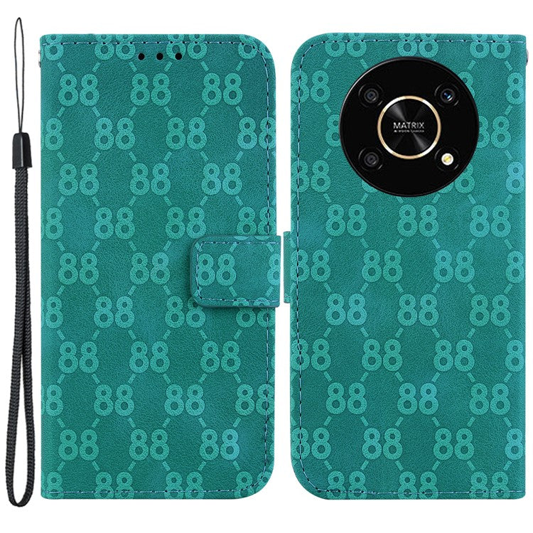 For Honor X9 4G / X9 5G Double 8-Shape Imprint Leather Shell Anti-fall Wallet Stand Phone Cover - Green
