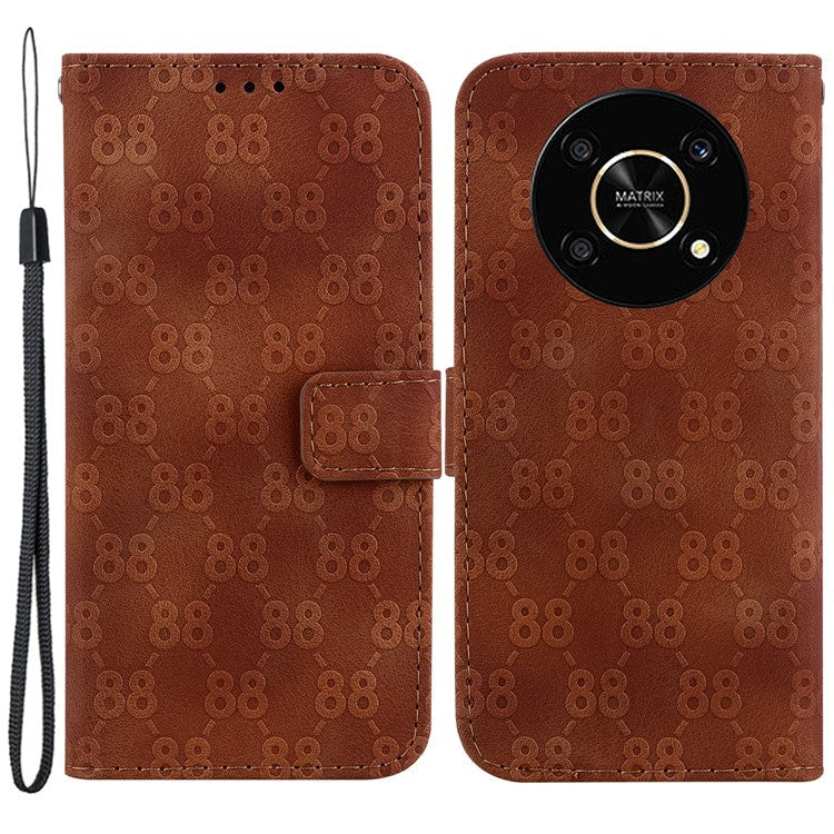 For Honor X9 4G / X9 5G Double 8-Shape Imprint Leather Shell Anti-fall Wallet Stand Phone Cover - Brown
