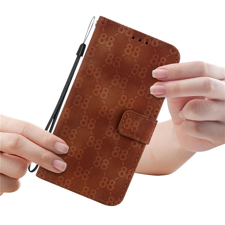For Honor X9 4G / X9 5G Double 8-Shape Imprint Leather Shell Anti-fall Wallet Stand Phone Cover - Brown