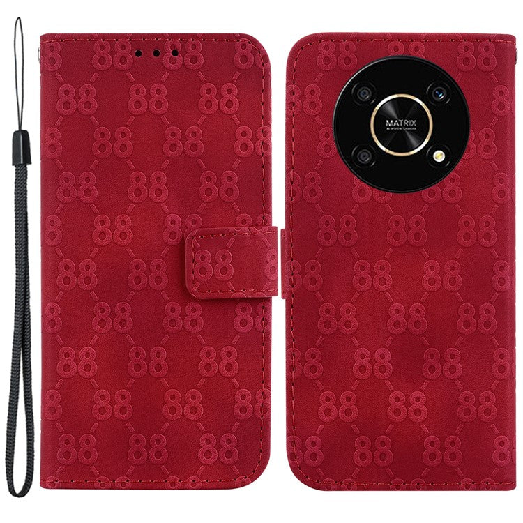 For Honor X9 4G / X9 5G Double 8-Shape Imprint Leather Shell Anti-fall Wallet Stand Phone Cover - Red