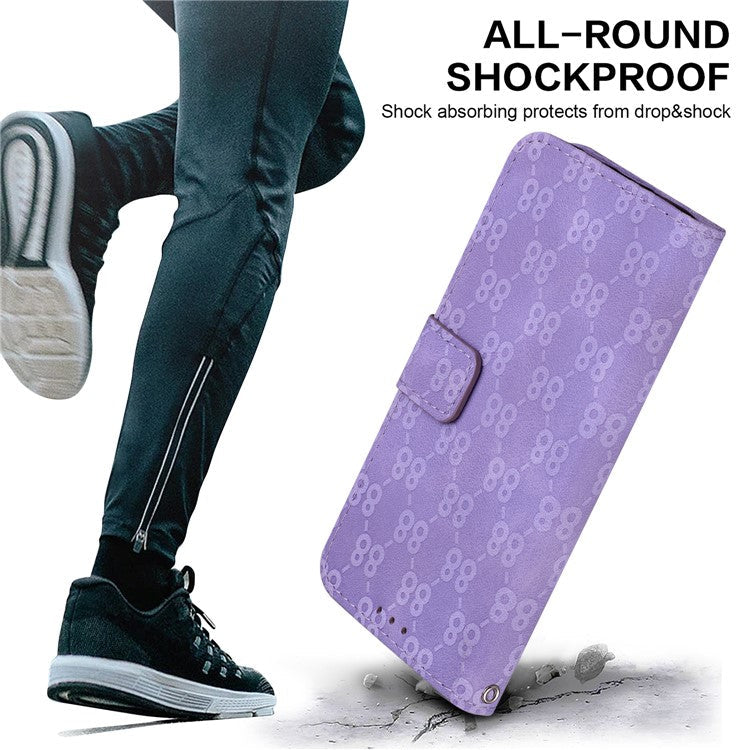 Wallet Phone Case for Samsung Galaxy M54 5G / F54 5G Anti-Drop Double 8-Shape Imprinted PU Leather Flip Cover - Purple