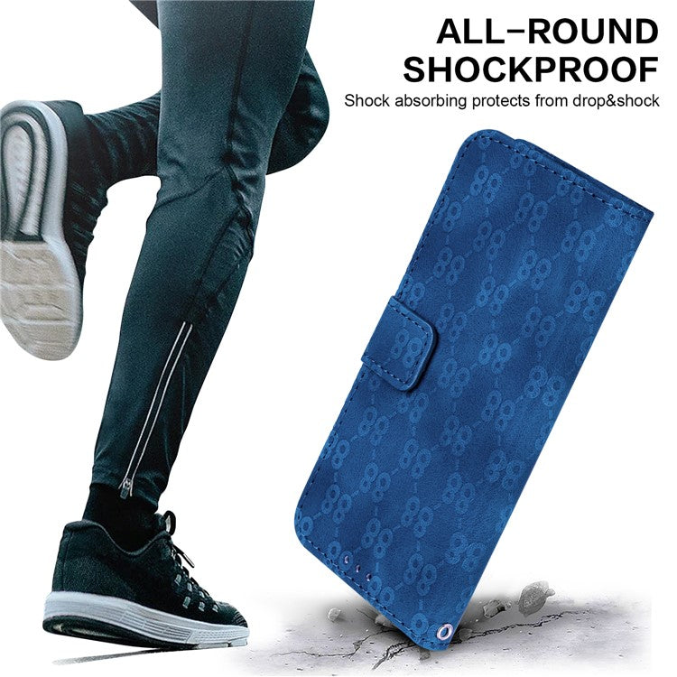 Wallet Phone Case for Samsung Galaxy M54 5G / F54 5G Anti-Drop Double 8-Shape Imprinted PU Leather Flip Cover - Dark Blue