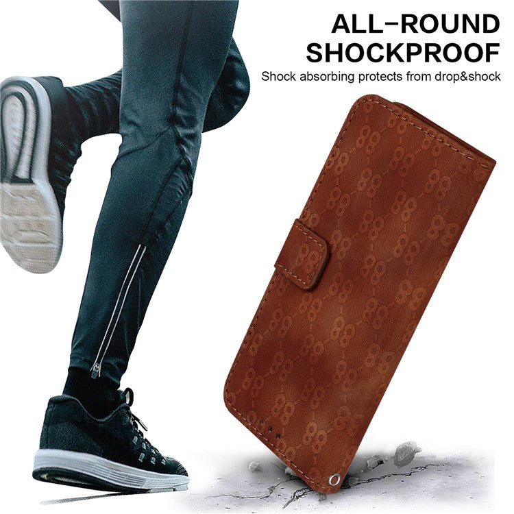 Wallet Phone Case for Samsung Galaxy M54 5G / F54 5G Anti-Drop Double 8-Shape Imprinted PU Leather Flip Cover - Brown