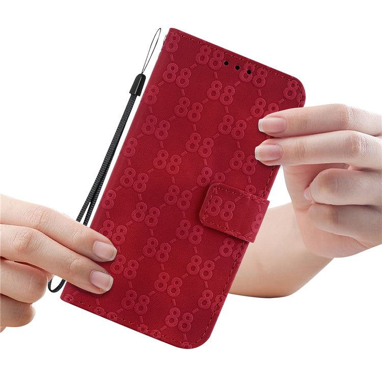 Wallet Phone Case for Samsung Galaxy M54 5G / F54 5G Anti-Drop Double 8-Shape Imprinted PU Leather Flip Cover - Red