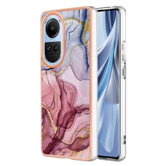 YB IMD Series-16 Style E TPU Case for Oppo Reno10 5G (Global) Electroplating 2.0mm Marble Pattern IMD Phone Cover - Rose Gold